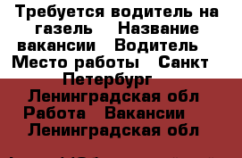 Требуется водитель на газель  › Название вакансии ­ Водитель  › Место работы ­ Санкт - Петербург  - Ленинградская обл. Работа » Вакансии   . Ленинградская обл.